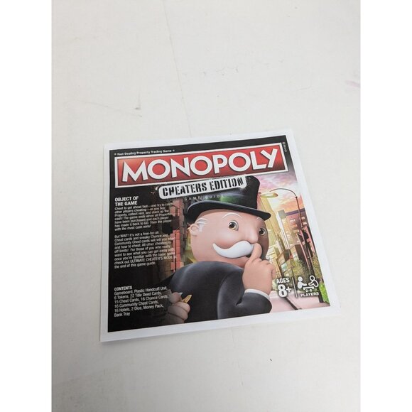 2017 Monopoly Cheater's Edition Game Replacement Board Instructions - Picture 2 of 7